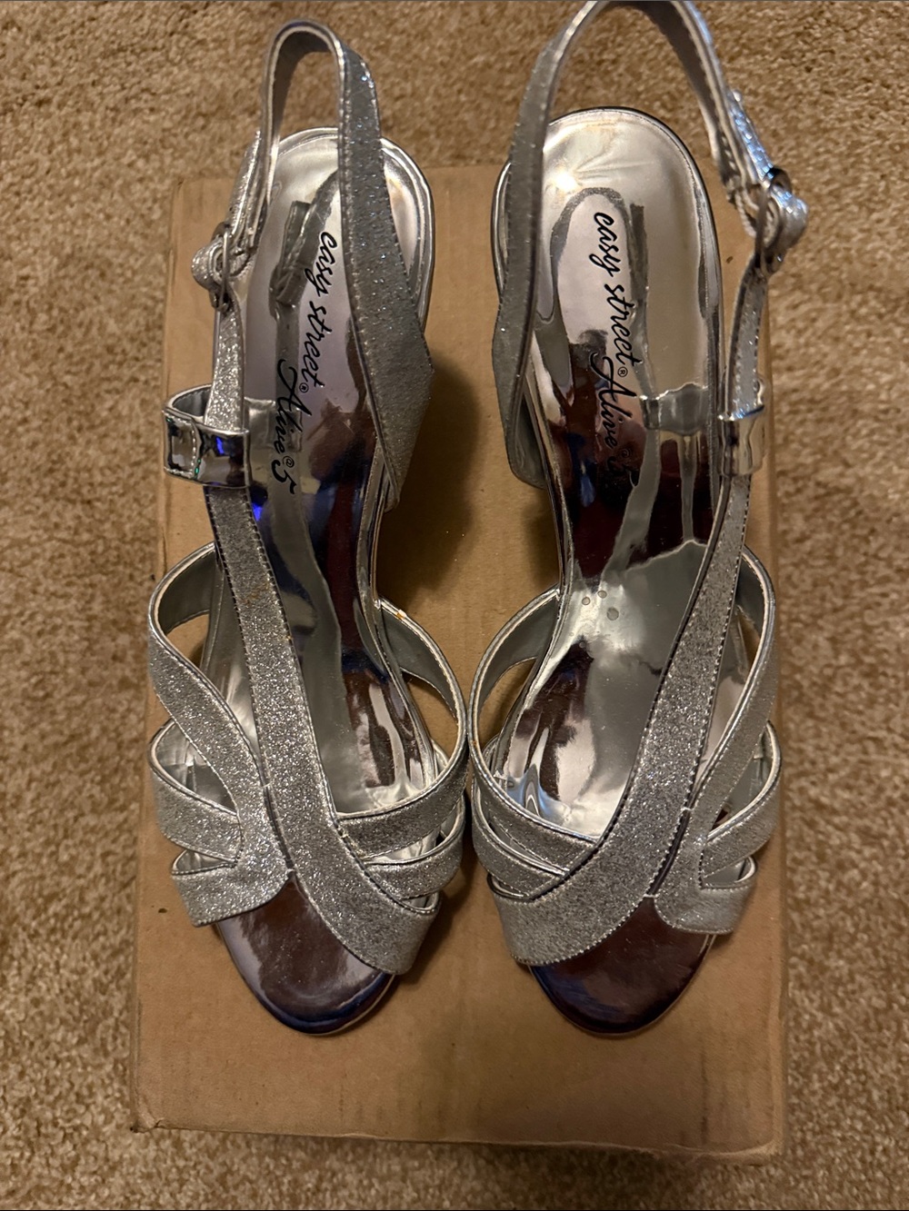 Easy Street Silver Glitter Slingback Heels